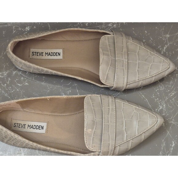 Steve Madden Jainna Shoes Flats Croc Bone Gray Pointed Toe,Size 7 - Picture 2 of 4